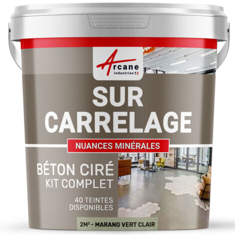 Béton ciré sur carrelage, cuisine, salle de bain, mural, sol, plan de travail, décoratif, revêtement, douche, kit - 2 m² (en 2 couches) Marang Vert Clair - ARCANE INDUSTRIES