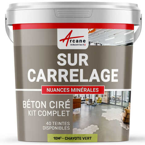 Béton ciré sur carrelage, cuisine, salle de bain, mural, sol, plan de travail, décoratif, revêtement, douche, kit - 10 m² (en 2 couches) Chayote Vert - ARCANE INDUSTRIES