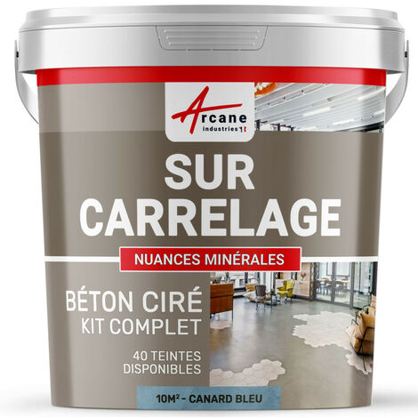 Béton ciré sur carrelage, cuisine, salle de bain, mural, sol, plan de travail, décoratif, revêtement, douche, kit - 10 m² (en 2 couches) Canard Gris Bleuté - ARCANE INDUSTRIES