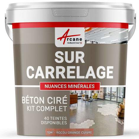 Béton ciré sur carrelage, cuisine, salle de bain, mural, sol, plan de travail, décoratif, revêtement, douche, kit - 10 m² (en 2 couches) Rocou Orange Cuivre - ARCANE INDUSTRIES