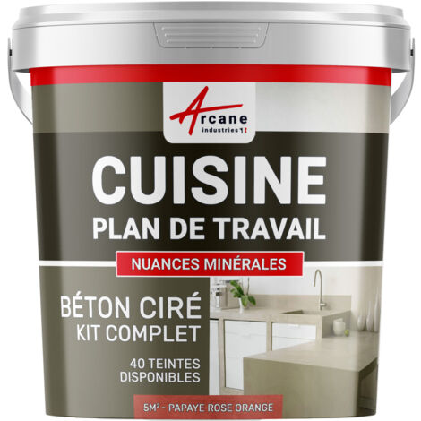 Béton ciré cuisine, plan de travail, crédence, évier sol et mur revêtement mural décoratif kit complet - 5 m² (en 2 couches) Papaye Rose Orange - ARCANE INDUSTRIES