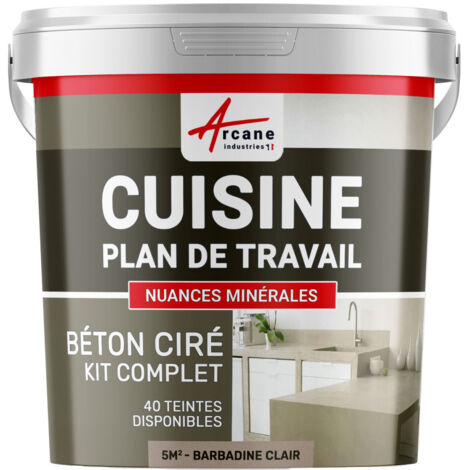 Béton ciré cuisine, plan de travail, crédence, évier sol et mur revêtement mural décoratif kit complet - 5 m² (en 2 couches) Barbadine Clair - ARCANE INDUSTRIES