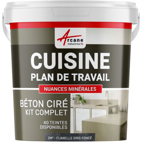 Béton ciré cuisine, plan de travail, crédence, évier sol et mur revêtement mural décoratif kit complet - 2 m² (en 2 couches) Flanelle Gris Foncé - ARCANE INDUSTRIES