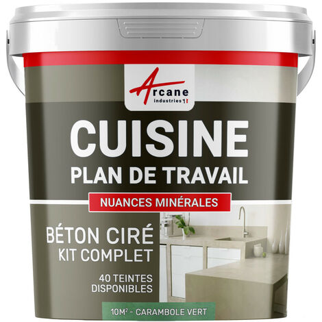 Béton ciré cuisine, plan de travail, crédence, évier sol et mur revêtement mural décoratif kit complet - 10 m² (en 2 couches) Carambole Vert - ARCANE INDUSTRIES