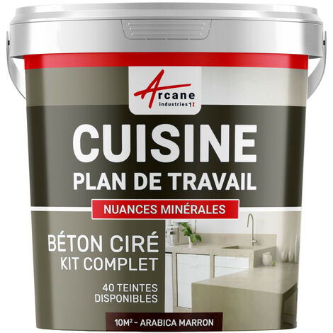 Béton ciré cuisine, plan de travail, crédence, évier sol et mur revêtement mural décoratif kit complet - 10 m² (en 2 couches) Arabica Marron - ARCANE INDUSTRIES