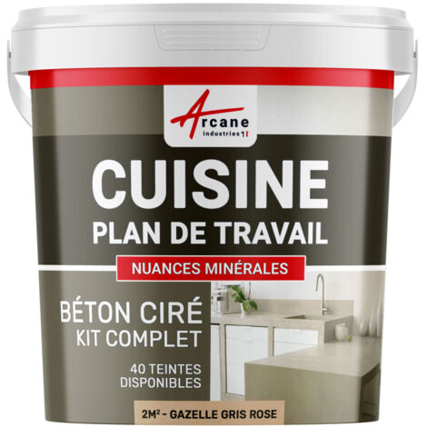Béton ciré cuisine, plan de travail, crédence, évier sol et mur revêtement mural décoratif kit complet - 2 m² (en 2 couches) Gazelle Gris Rose - ARCANE INDUSTRIES