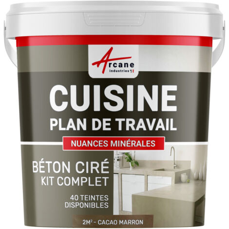 Béton ciré cuisine, plan de travail, crédence, évier sol et mur revêtement mural décoratif kit complet - 2 m² (en 2 couches) Cacao Marron - ARCANE INDUSTRIES