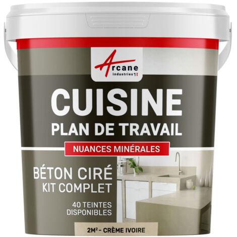 Béton ciré cuisine, plan de travail, crédence, évier sol et mur revêtement mural décoratif kit complet - 2 m² (en 2 couches) Crème Ivoire - ARCANE INDUSTRIES