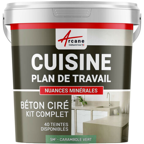 Béton ciré cuisine, plan de travail, crédence, évier sol et mur revêtement mural décoratif kit complet - 5 m² (en 2 couches) Carambole Vert - ARCANE INDUSTRIES