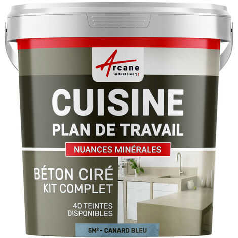Béton ciré cuisine, plan de travail, crédence, évier sol et mur revêtement mural décoratif kit complet - 5 m² (en 2 couches) Canard Gris Bleuté - ARCANE INDUSTRIES