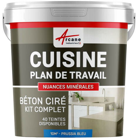 Béton ciré cuisine, plan de travail, crédence, évier sol et mur revêtement mural décoratif kit complet - 10 m² (en 2 couches) Bleu Prusse - ARCANE INDUSTRIES (1/5)