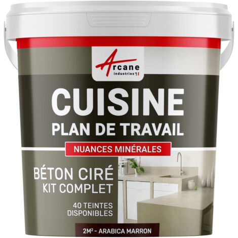 Béton ciré cuisine, plan de travail, crédence, évier sol et mur revêtement mural décoratif kit complet - 2 m² (en 2 couches) Arabica Marron - ARCANE INDUSTRIES