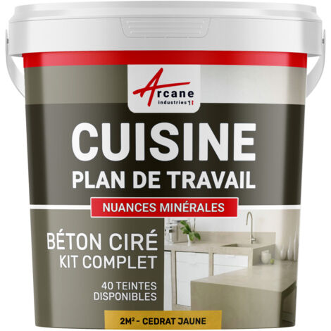 Béton ciré cuisine, plan de travail, crédence, évier sol et mur revêtement mural décoratif kit complet - 2 m² (en 2 couches) Cédrat Jaune - ARCANE INDUSTRIES