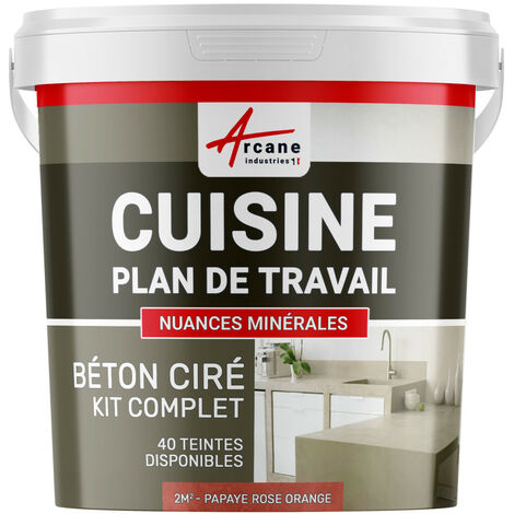 Béton ciré cuisine, plan de travail, crédence, évier sol et mur revêtement mural décoratif kit complet - 2 m² (en 2 couches) Papaye Rose Orange - ARCANE INDUSTRIES