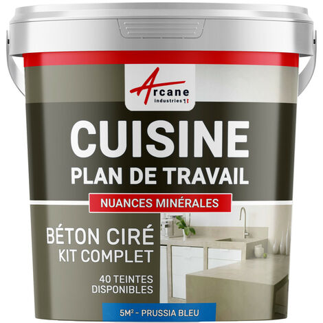 Béton ciré cuisine, plan de travail, crédence, évier sol et mur revêtement mural décoratif kit complet - 5 m² (en 2 couches) Bleu Prusse - ARCANE INDUSTRIES