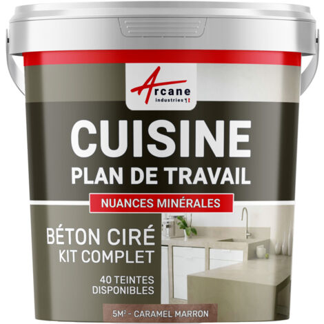 Béton ciré cuisine, plan de travail, crédence, évier sol et mur revêtement mural décoratif kit complet - 5 m² (en 2 couches) Caramel Marron - ARCANE INDUSTRIES
