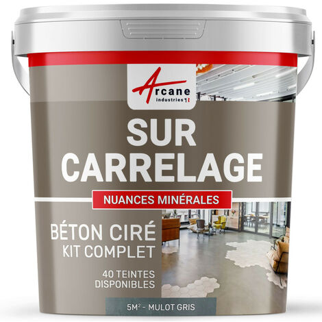 Béton ciré sur carrelage, cuisine, salle de bain, mural, sol, plan de travail, décoratif, revêtement, douche, kit - 5 m² (en 2 couches) Mulot Gris - ARCANE INDUSTRIES