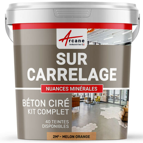 Béton ciré sur carrelage, cuisine, salle de bain, mural, sol, plan de travail, décoratif, revêtement, douche, kit - 2 m² (en 2 couches) Melon Orange - ARCANE INDUSTRIES (1/5)