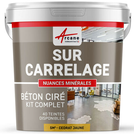 Béton ciré sur carrelage, cuisine, salle de bain, mural, sol, plan de travail, décoratif, revêtement, douche, kit - 5 m² (en 2 couches) Cédrat Jaune - ARCANE INDUSTRIES