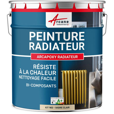 Arcane Industries – Peinture pour radiateur 1 kg – Couverture jusqu'à 5 m² en 2 couches – Satiné Ivoire Clair RAL 1015 – Résistante aux températures élevées (1/4)