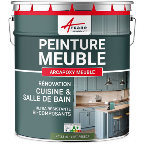 Arcane Industries – Peinture meuble cuisine et salle de bain – Résine époxy ultra-résistante – 2.5 kg pour jusqu'à 30 m² – Vert Réséda RAL 6011