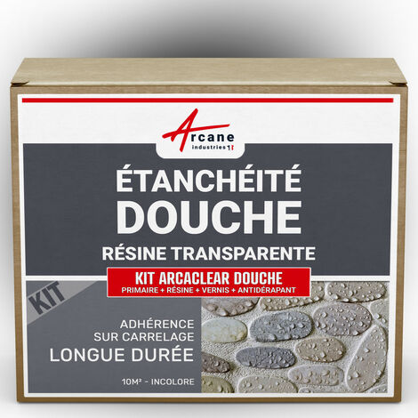 Arcane Industries – Kit étanchéité résine transparente 10m² – Imperméabilisant pour carrelage – Application facile au rouleau – Résistance aux chocs et moisissures