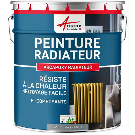 Peinture radiateur, fonte, acier, alu, chauffage, toutes couleurs, peinture radiateur - 1 kg (jusqu'à 5 m² en 2 couches) Gris Argent - RAL 7001 - ARCANE INDUSTRIES (1/4)