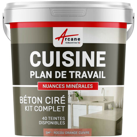 Béton ciré cuisine, plan de travail, crédence, évier sol et mur revêtement mural décoratif kit complet - 5 m² (en 2 couches) Rocou Orange Cuivre - ARCANE INDUSTRIES