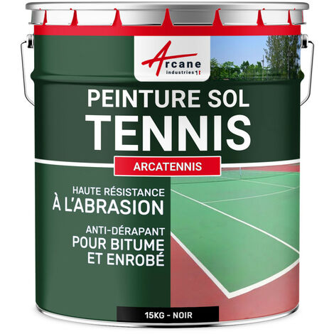 Peinture pour court de tennis, béton, poreux, couleur ligne, rénovation, anti dérapant, salle de sport : Arcatennis - 15 kg (jusqu'à 30 m² en 2 couches) Noir - ARCANE INDUSTRIES