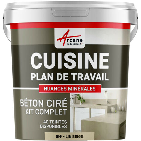 Béton ciré cuisine, plan de travail, crédence, évier sol et mur revêtement mural décoratif kit complet - 5 m² (en 2 couches) Lin Beige - ARCANE INDUSTRIES