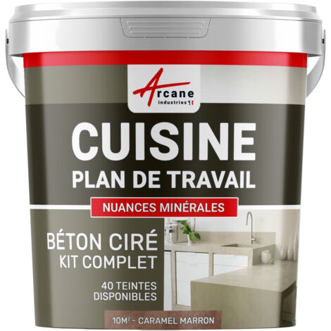 Béton ciré cuisine, plan de travail, crédence, évier sol et mur revêtement mural décoratif kit complet - 10 m² (en 2 couches) Caramel Marron - ARCANE INDUSTRIES