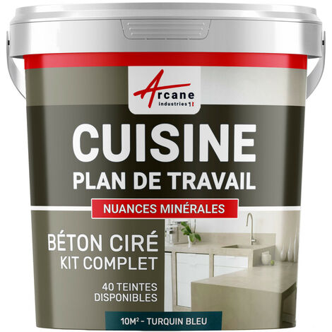 Béton ciré cuisine, plan de travail, crédence, évier sol et mur revêtement mural décoratif kit complet - 10 m² (en 2 couches) Turquin Bleu - ARCANE INDUSTRIES