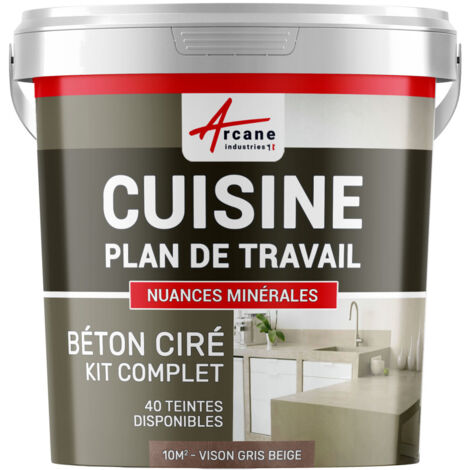 Béton ciré cuisine, plan de travail, crédence, évier sol et mur revêtement mural décoratif kit complet - 10 m² (en 2 couches) Vison Gris Beige - ARCANE INDUSTRIES