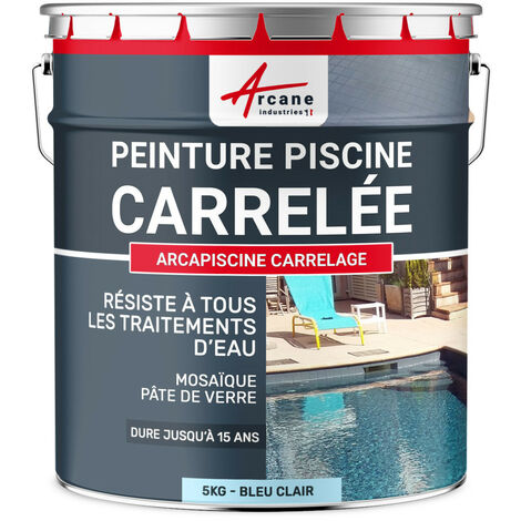 Arcane Industries – Peinture piscine carrelage 5 kg – Couleur bleu clair – Imperméabilisation durable pour carrelage et mosaïque – Surface jusqu'à 15m²