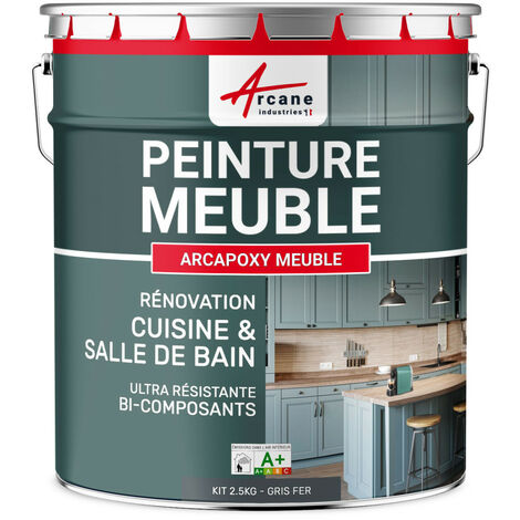 Peinture meuble, cuisine, salle de bain,  résine, bois, stratifié, mélaminé, porte, placard, plan de travail : Arcapoxy meuble - 2.5 kg (jusqu'à 30 m² en 2 couches) Gris fer - RAL 7011 - ARCANE INDUST