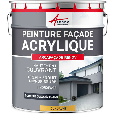 Peinture, façade, acrylique, 14 couleurs, durable, jusqu'à 15, ans, rénovation, façade, mur, crépi : Arcafacade renov - 10 L (+ ou - 60 m² en 1 couche) Jaune - RAL 080 80 60 - ARCANE INDUSTRIES