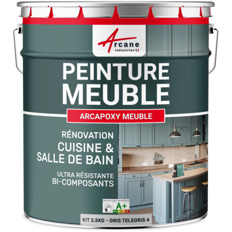 Peinture meuble, cuisine, salle de bain,  résine, bois, stratifié, mélaminé, porte, placard, plan de travail : Arcapoxy meuble - 2.5 kg (jusqu'à 30 m² en 2 couches) Telegris 4 - RAL 7047 - ARCANE INDU