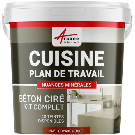 Béton ciré cuisine, plan de travail, crédence, évier sol et mur revêtement mural décoratif kit complet - 2 m² (en 2 couches) Goyave Rouge - ARCANE INDUSTRIES (1/5)
