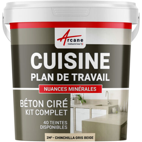 Béton ciré cuisine, plan de travail, crédence, évier sol et mur revêtement mural décoratif kit complet - 2 m² (en 2 couches) Chinchilla Gris Beige - ARCANE INDUSTRIES