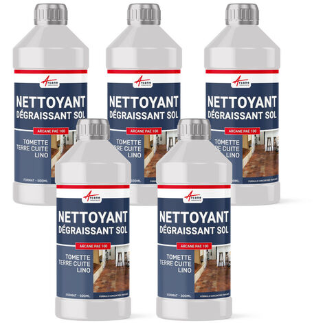 Nettoyant carrelage, sol, terrasse, terre cuite, tomette, linoleum, lino , degraissant sol, plastique - 2.5 L (5 x 0.5 L) - ARCANE INDUSTRIES