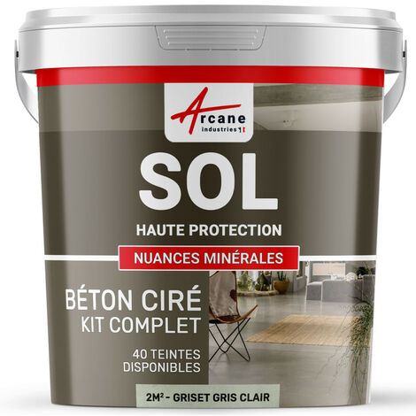 Béton ciré sol en kit, primaire et vernis de finition inclus - 2 m² (en 2 couches) Griset Gris Clair - ARCANE INDUSTRIES (1/5)