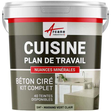 Béton ciré cuisine, plan de travail, crédence, évier sol et mur revêtement mural décoratif kit complet - 5 m² (en 2 couches) Marang Vert Clair - ARCANE INDUSTRIES