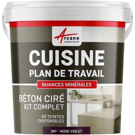 Béton ciré cuisine, plan de travail, crédence, évier sol et mur revêtement mural décoratif kit complet - 2 m² (en 2 couches) Mure Violet - ARCANE INDUSTRIES