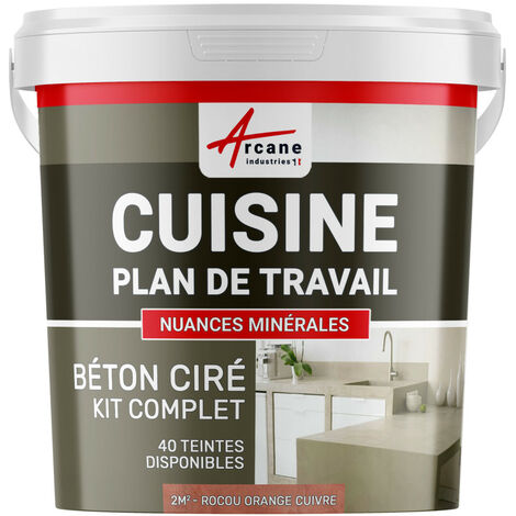Béton ciré cuisine, plan de travail, crédence, évier sol et mur revêtement mural décoratif kit complet - 2 m² (en 2 couches) Rocou Orange Cuivre - ARCANE INDUSTRIES (1/5)