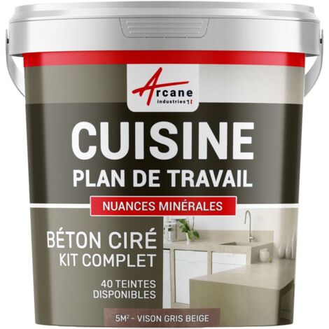 Béton ciré cuisine, plan de travail, crédence, évier sol et mur revêtement mural décoratif kit complet - 5 m² (en 2 couches) Vison Gris Beige - ARCANE INDUSTRIES