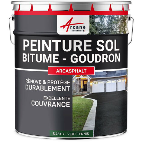 Peinture, bitume, goudron, asphalte, macadam, résine, sol, extérieur, béton, enrobé, rénov, décoration : Arcasphalt - 3.75 kg  (jusqu a 7.5 m² en 2 couches) Vert Tennis - ARCANE INDUSTRIES