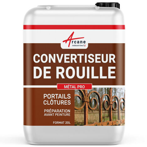 Arcane Industries – Convertisseur de rouille 20 L – Traitement anti rouille pour métal ferreux – Application rapide en 15 min – Surface prête à peindre