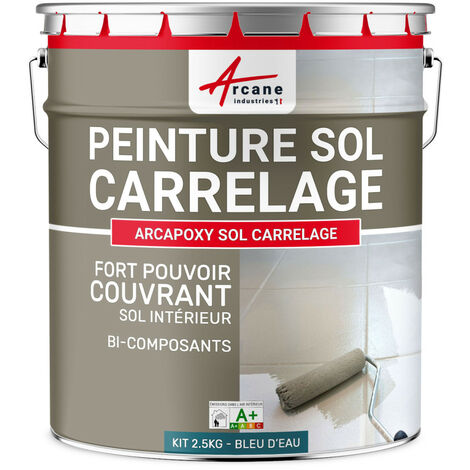 Peinture carrelage, sol,  résine, pour recouvrir, faïence et carreaux : Arcapoxy sol carrelage - 2.5 kg (jusqu'à 12.5 m² en 2 couches) Bleu D'eau - RAL 5021 - ARCANE INDUSTRIES
