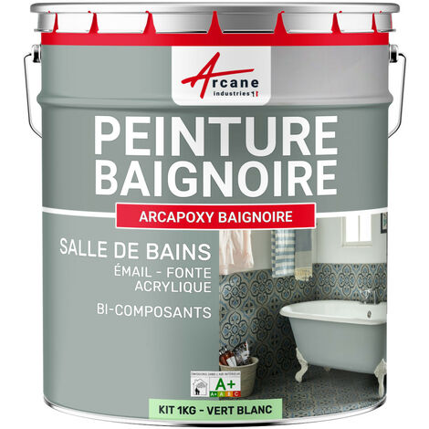 Peinture baignoire et lavabo, résine de rénovation, pour émail, acrylique et fonte, Arcane industries - 1 kg (jusqu'à 3 m² en 2 couches) Vert Blanc - RAL 6019 - ARCANE INDUSTRIES