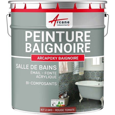 Peinture baignoire et lavabo,  résine de rénovation, pour émail, acrylique et fonte,  Arcane industries - 2.5 kg (jusqu'à 8 m² en 2 couches) Rouge Tomate - RAL 3013 - ARCANE INDUSTRIES